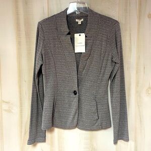 NWT Caslon Gray Black Stripe Cotton One Button Notched Collar Jacket Sz 8